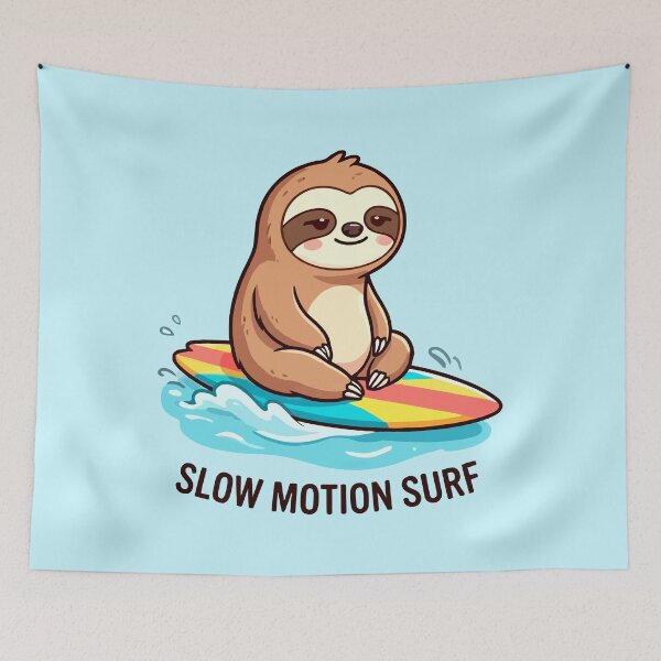 Item preview, Cute Sloth Surfing Kawaii "Slow Motion Surf" Pun Art designed and sold by Tiny-roar-studio.