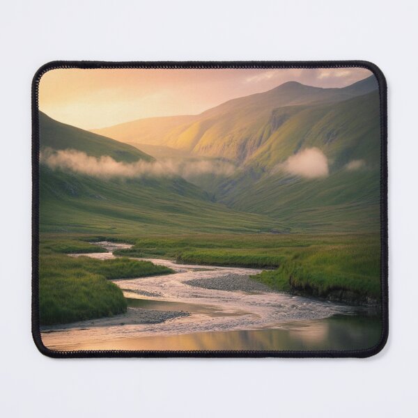 Item preview, Golden Hour Mountain Valley Landscape with River and Mist designed and sold by M&M Lifestyle Hub.