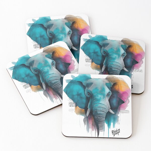 Item preview, Vibrant Elephant Portrait – Turquoise Color Splash Line Art designed and sold by Rozin-Design.