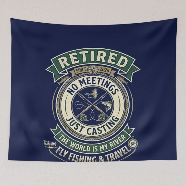 Item preview, Retired 2026 Fly Fishing & Travel - No Meetings Just Casting - Funny Fisherman Retirement Gift designed and sold by FarDesign.
