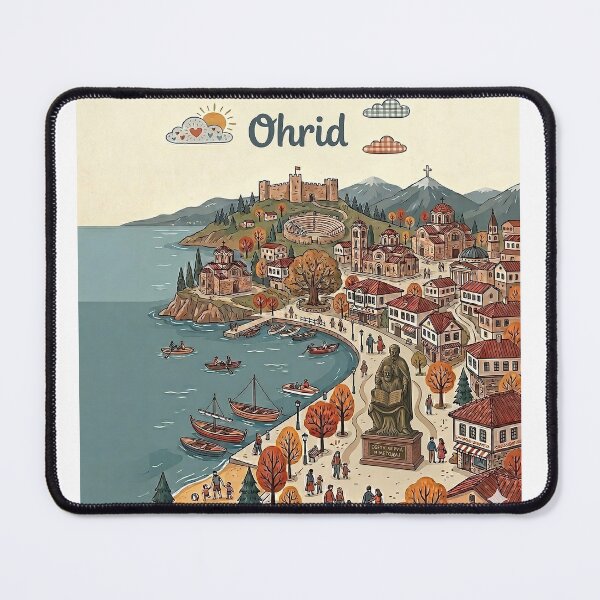 Item preview, Ohrid Dreamscape Illustration – Artistic View of Macedonia’s Pearl designed and sold by FlatlineArtCo.