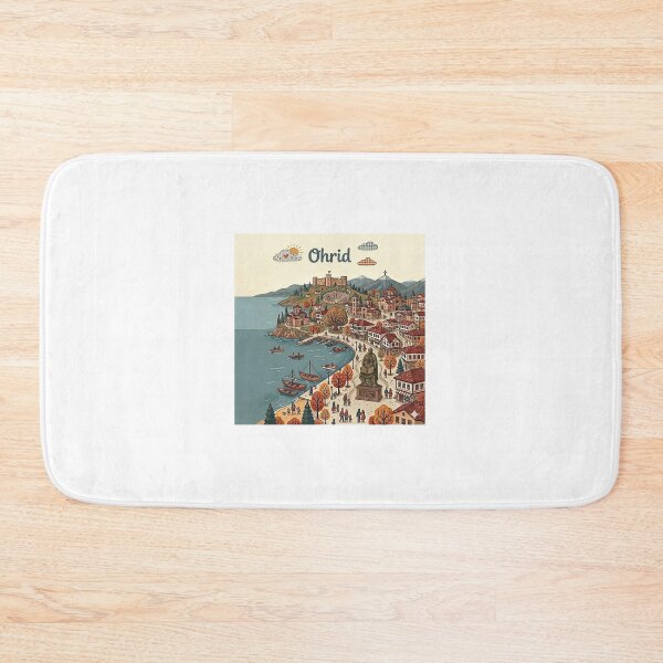 Item preview, Ohrid Dreamscape Illustration – Artistic View of Macedonia’s Pearl designed and sold by FlatlineArtCo.