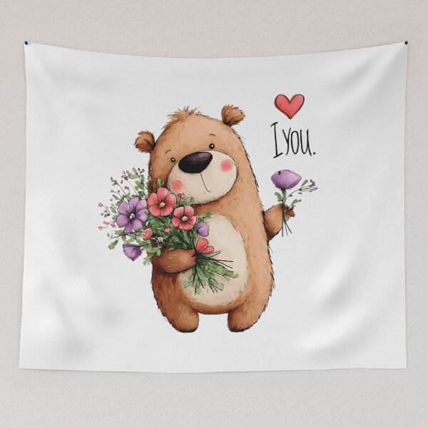 Item preview, Cute Bear with Flowers designed and sold by Retro Whimsy.