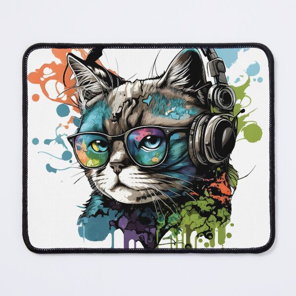 Item preview, Colorful cat with glasses and headphones designed and sold by Ruhrpott-Style.