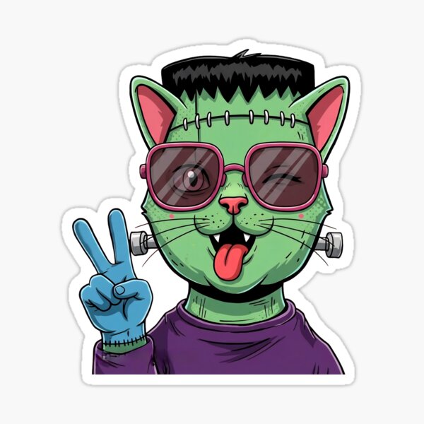 Frankenpetz Meow Collection - Stitched Peace Cat 2 Sticker