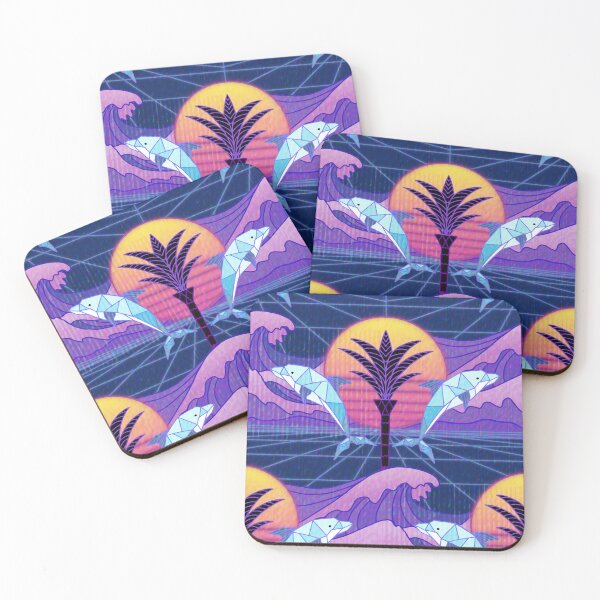 Item preview, Retrowave Deco with Glitch and Dolphins - Dark Blue and Purple designed and sold by Doodle Finch Designs.