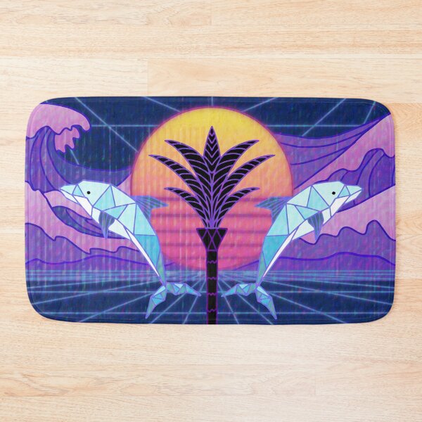 Artikelvorschau, Retrowave-Deko mit Glitch-Effekten und Delfinen – Dunkelblau und Lila entworfen und verkauft von Doodle Finch Designs.