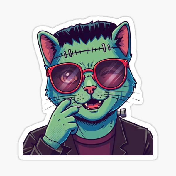 Franken Meow Collection: Thinking Stitched Cat 4 Sticker