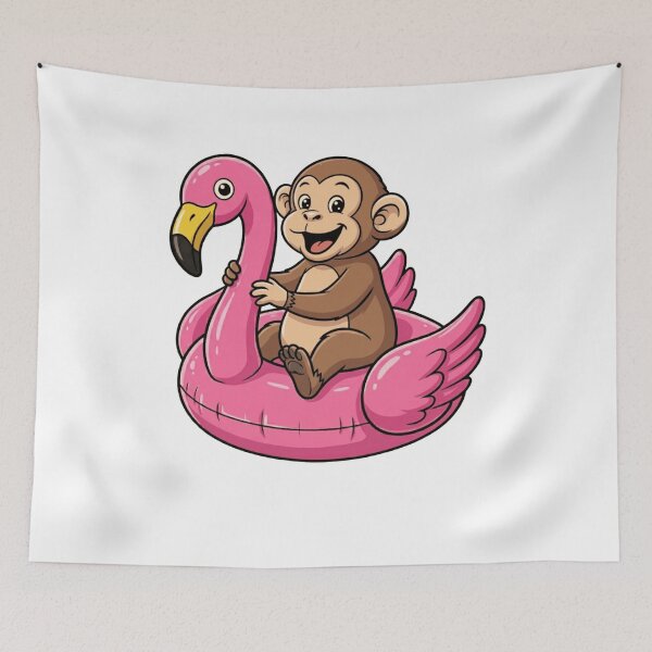 Item preview, Cute Monkey on Pink Flamingo Pool Float designed and sold by k3rstman1.