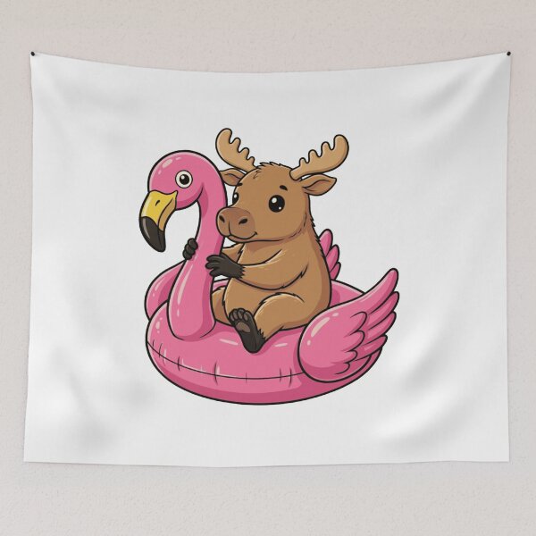 Item preview, Cute Moose in Pink Flamingo Pool Float designed and sold by k3rstman1.