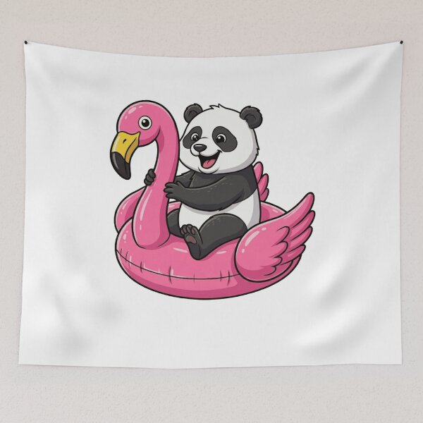 Artikelvorschau, Niedlicher Panda reitet auf rosa Flamingo-Schwimminsel entworfen und verkauft von k3rstman1.