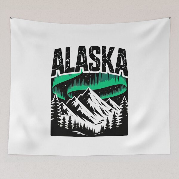 Artikelvorschau, Alaska Northern Lights Mountain Illustration – Aurora Borealis Nature Design entworfen und verkauft von Timegraf.