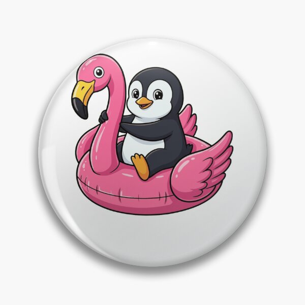 Item preview, Kawaii Penguin Riding Pink Flamingo Pool Float designed and sold by k3rstman1.