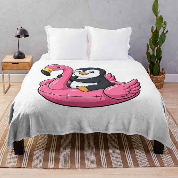 Item preview, Kawaii Penguin Riding Pink Flamingo Pool Float designed and sold by k3rstman1.