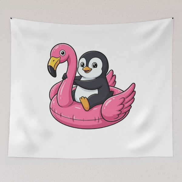 Item preview, Kawaii Penguin Riding Pink Flamingo Pool Float designed and sold by k3rstman1.