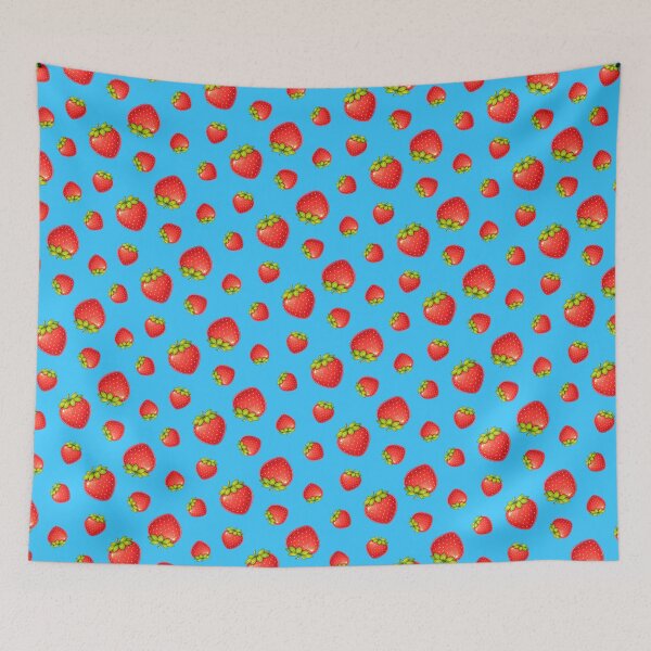 Item preview, Cute Cartoon Strawberry Fruit Summer Print on Blue designed and sold by BeJolley.