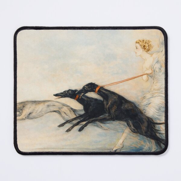 Item preview, Greyhound Illustration Art Nouveau Woman Running Dogs Scene for Vintage Art Lovers designed and sold by RickE.