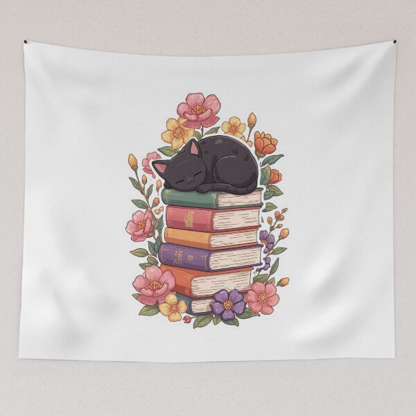 Item preview, Black Cat Sleeping on Stack of Books designed and sold by MirelaSorescu.