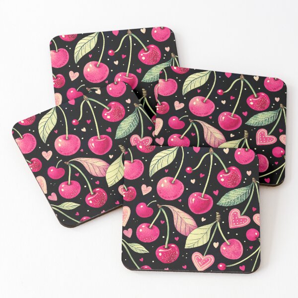 Item preview, Dark Coquette Cherry Pattern Vintage Pink Hearts designed and sold by AOCollections.