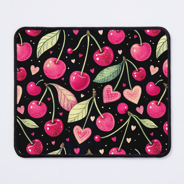 Item preview, Dark Coquette Cherry Pattern Vintage Pink Hearts designed and sold by AOCollections.