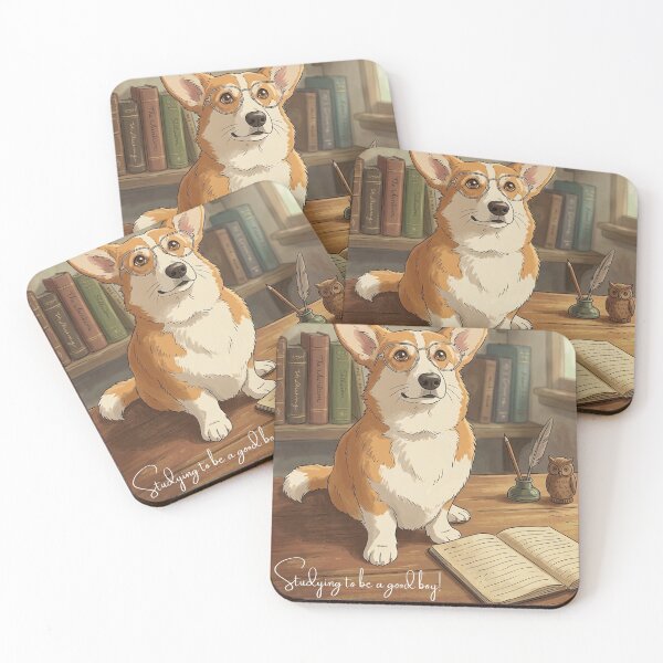 Item preview, Smart Corgi Dog Studying in Library - Studying to be a Good Boy Quote Art designed and sold by PetManiaStudio.