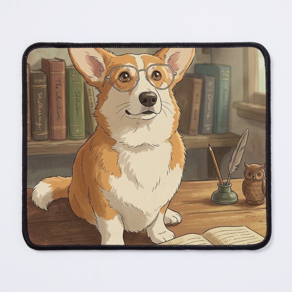 Item preview, Smart Corgi Dog Studying in Library - Studying to be a Good Boy Quote Art designed and sold by PetManiaStudio.