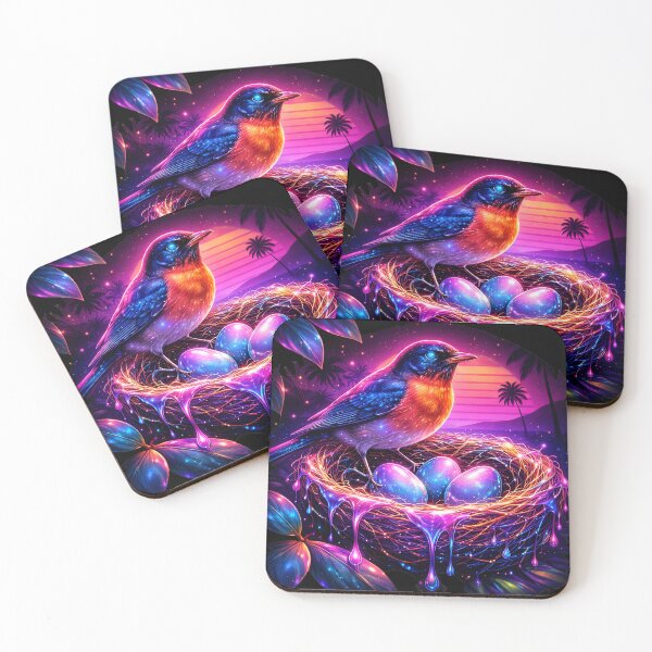 Item preview, Neon Robin Nest Vaporwave – Glowing Eggs Drip Surreal Wildlife Art designed and sold by AnimalAirtistry.
