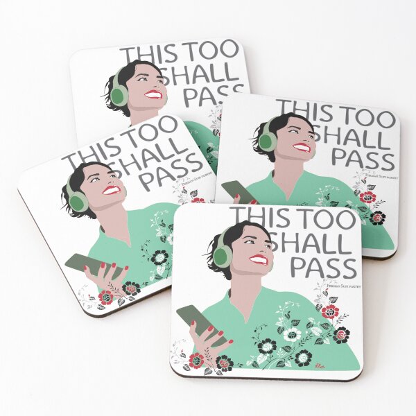 Item preview, This Too Shall Pass – Persian Poetry Inspired Woman Listening to Music, Floral Vintage Illustration designed and sold by covetedcove.
