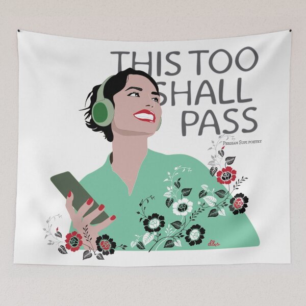 Item preview, This Too Shall Pass – Persian Poetry Inspired Woman Listening to Music, Floral Vintage Illustration designed and sold by covetedcove.