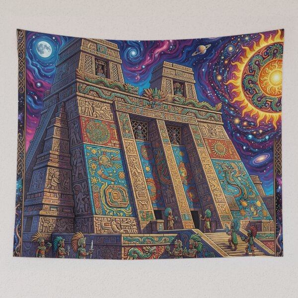 Item preview, Huey Teocalli Temple - Psychedelic Sun Serpent Aztec Art designed and sold by Lucid Dream Pixel.
