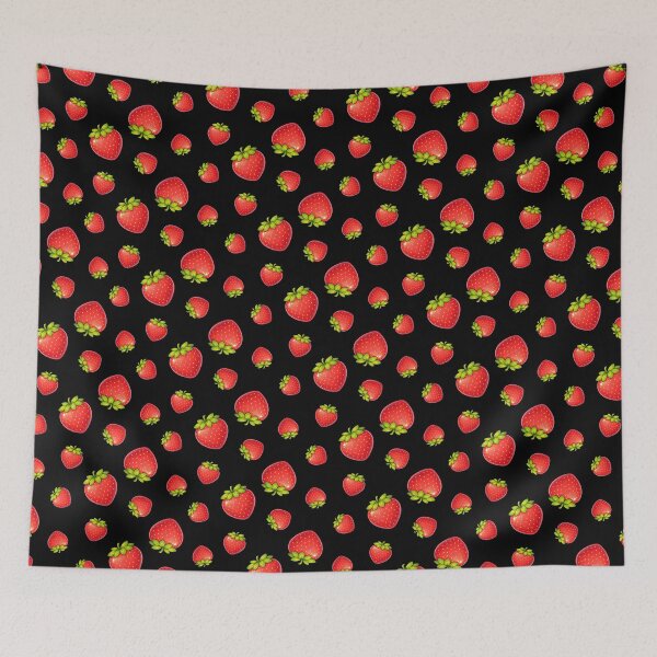 Item preview, Cute Cartoon Strawberry Fruit Summer Print on Black designed and sold by BeJolley.
