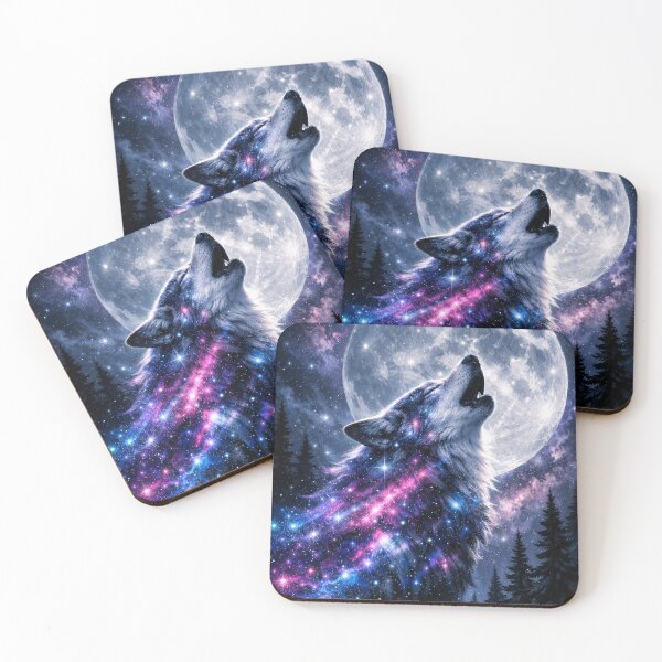 Item preview, Cosmic Wolf Howling at the Moon – Galactic Nebula Spirit Animal Art designed and sold by JuanArtix.