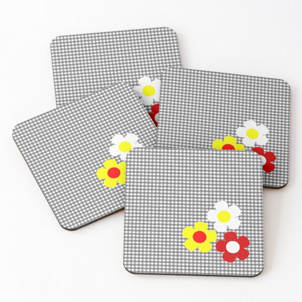 Item preview, Flowers on Grey and White Gingham Pattern designed and sold by Shapes-Mania.