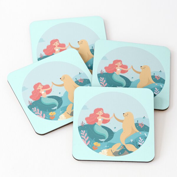 Item preview, Insignia Panorámica Kawaii de la Sirena & Foca Chibi High-Five designed and sold by BestChoiceService.