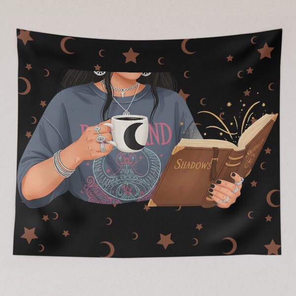 Item preview, Moon Coffee & Spell Book – Cozy Witchy Reader Aesthetic Illustration designed and sold by CrimsonChords.