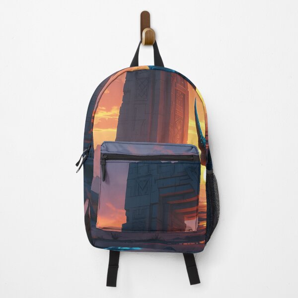 Item preview, Glowing Rune Rhino at Ancient Portal – Futuristic Fantasy Sunset Artwork designed and sold by DreamyWallVibes.