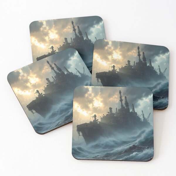 Item preview, Cinematic Storm Oil Rig at Sea – Dramatic Industrial Ocean Waves Artwork designed and sold by DreamyWallVibes.