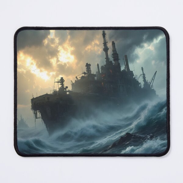 Item preview, Cinematic Storm Oil Rig at Sea – Dramatic Industrial Ocean Waves Artwork designed and sold by DreamyWallVibes.