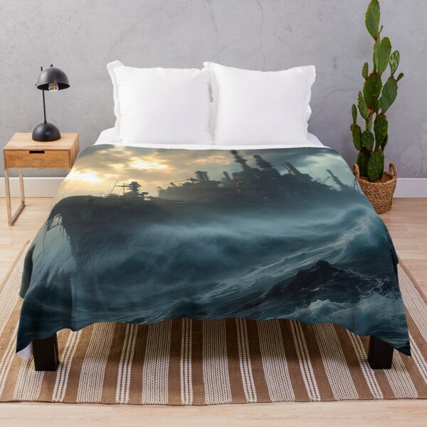 Item preview, Cinematic Storm Oil Rig at Sea – Dramatic Industrial Ocean Waves Artwork designed and sold by DreamyWallVibes.