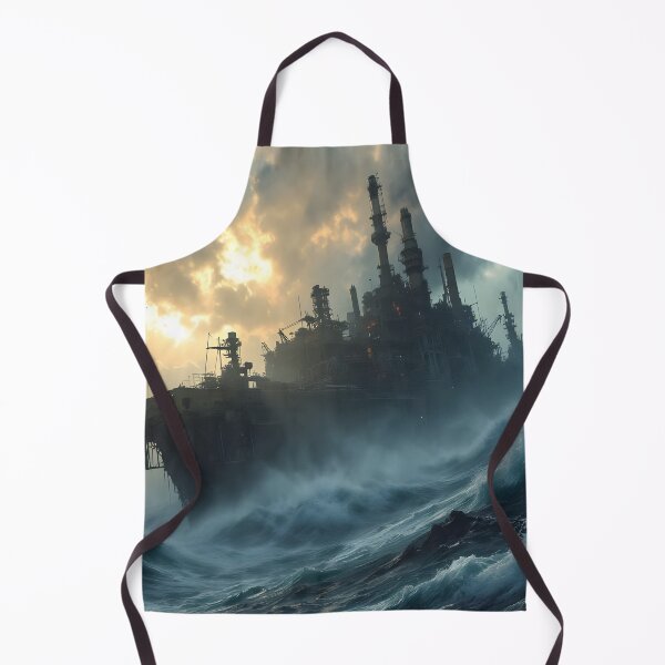 Item preview, Cinematic Storm Oil Rig at Sea – Dramatic Industrial Ocean Waves Artwork designed and sold by DreamyWallVibes.