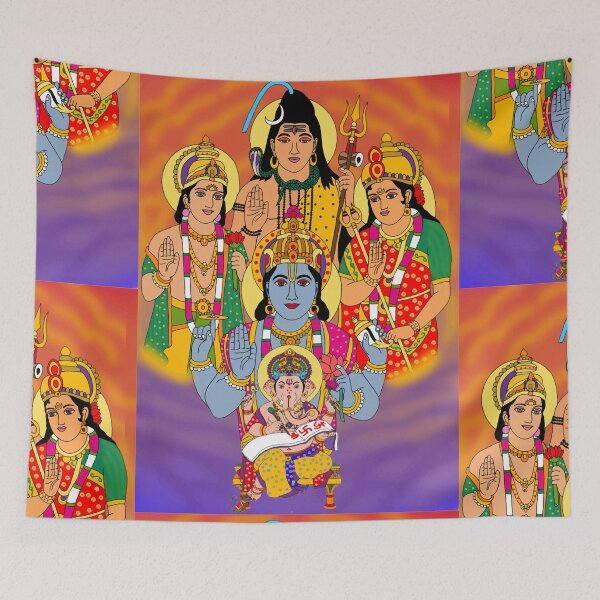 Item preview, Lord Panchadeva Drawing – Ganesha Shiva Vishnu Durga Surya Sacred Art designed and sold by Harshit_Digital_Arts.