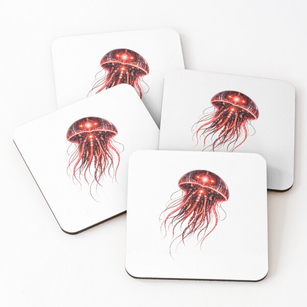 Item preview, Cyber Jellyfish – Red Core Futuristic Ocean Creature designed and sold by RaccoonFish.