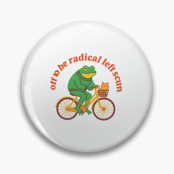 Item preview, Radical Left Scum Frog — Retro Cottagecore Frog on Bicycle with Cat Illustration designed and sold by Colorful-Garden.