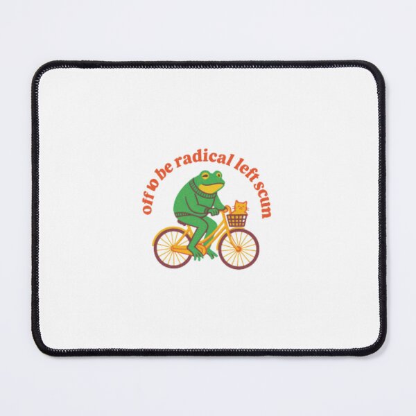 Item preview, Radical Left Scum Frog — Retro Cottagecore Frog on Bicycle with Cat Illustration designed and sold by Colorful-Garden.