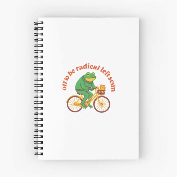 Item preview, Radical Left Scum Frog — Retro Cottagecore Frog on Bicycle with Cat Illustration designed and sold by Colorful-Garden.