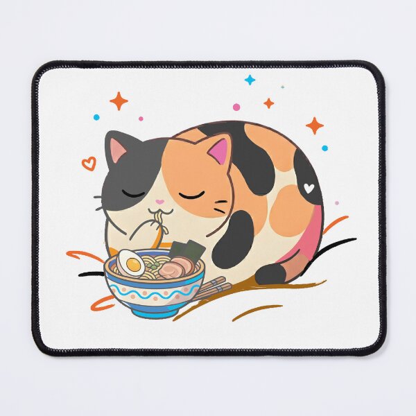Item preview, Cute Kawaii Calico Cat Eating Ramen Noodle designed and sold by PholPol1959.