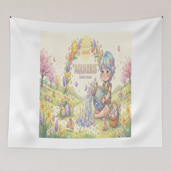 Item preview, Easter Aquarius Zodiac: Cute Water Bearer Pouring Spring Flowers & Pastel Eggs designed and sold by ClaussShop.