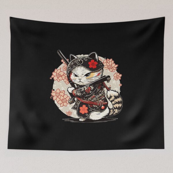 Item preview, Samurai Cat with Katana Japanese Style Ninja Cat Illustration designed and sold by titanlevi.