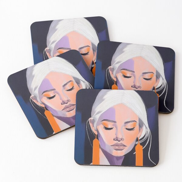 Item preview, Portrait painting woman in white blue orange purple colors designed and sold by TYA - Take Your Art.