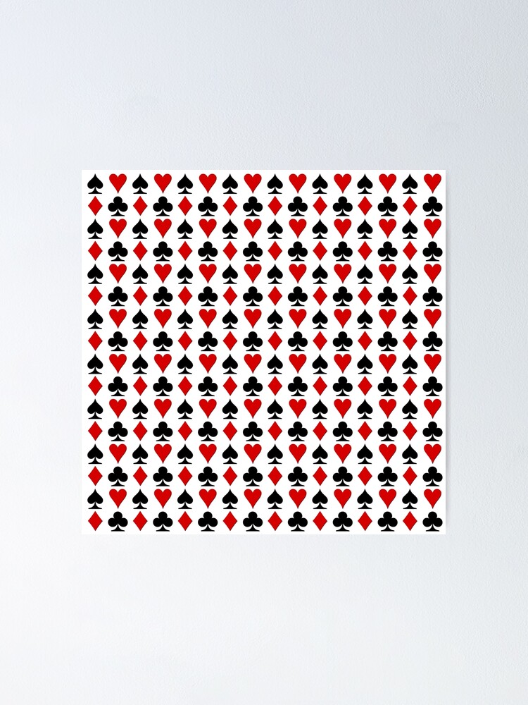 "Red and Black French Cards Hearts Diamonds Clubs Spades" Poster for